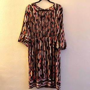 Coral/brown Geometric knee length dress